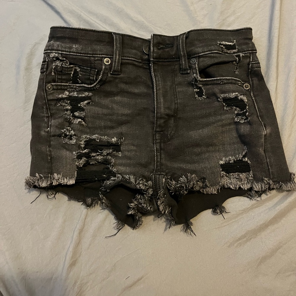 Dark denim distressed shorts